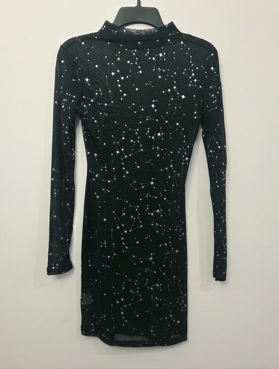 None Dresses & Skirts - Sheer Black Star-Print Mini Dress with Long Sleeves Size Small